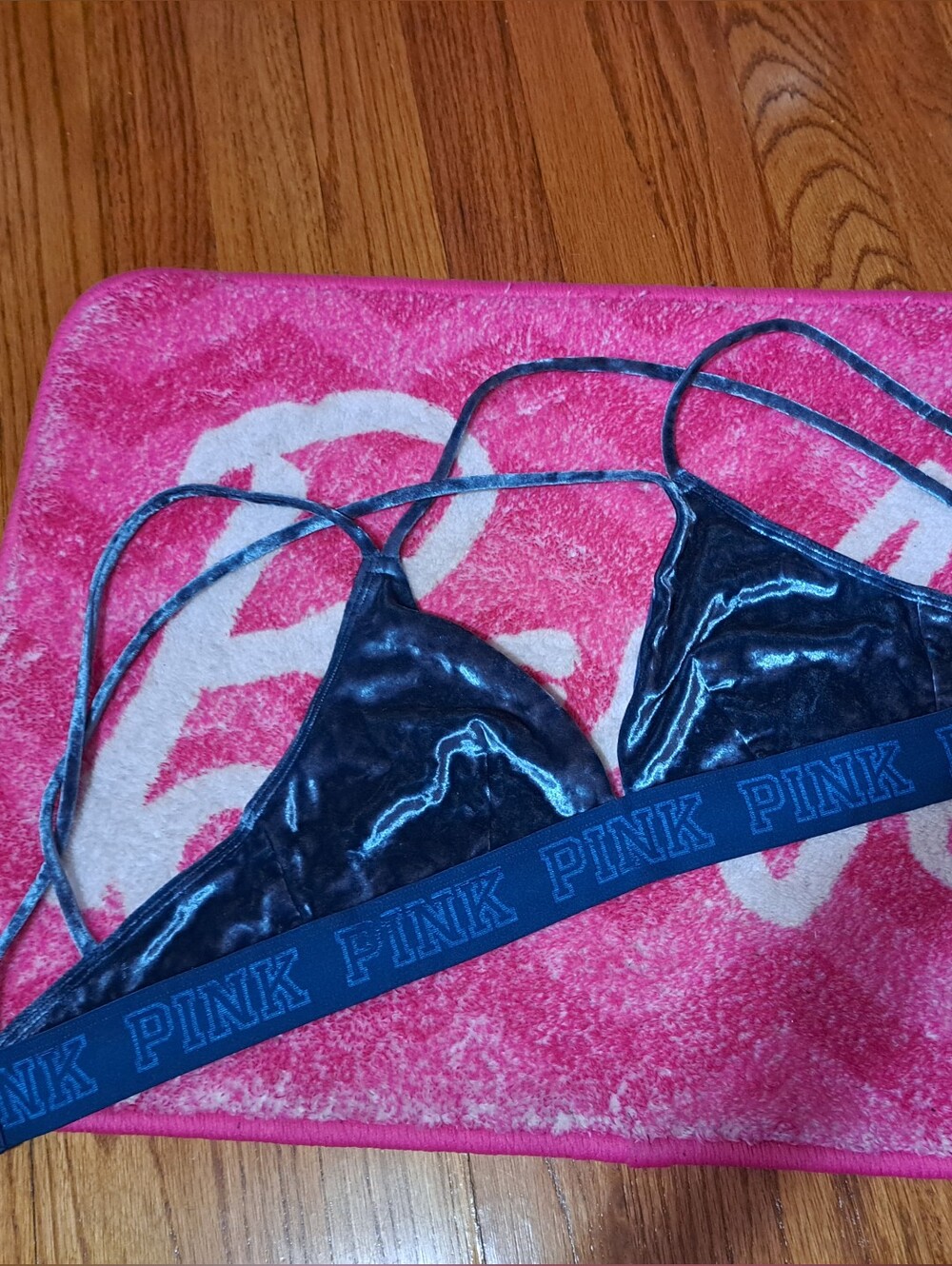 PINK Victoria's Secret Velvet Navy Velvet Triangle Bralette